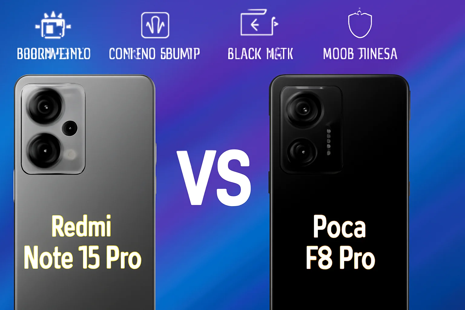 Imagem de capa horizontal 16:9 representando Redmi Note 15 Pro e Poco F8 Pro com foco em desempenho, câmera 200MP e resistência.