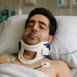Imagem representando Marquito respirando sem aparelhos após cirurgia na coluna cervical, hospital e notícias relacionadas ao acidente de moto